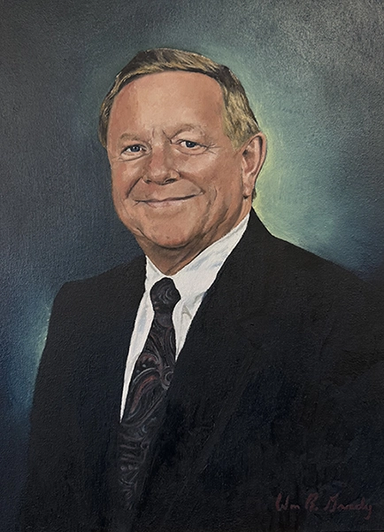 Oil painting portrait of James Propst in a dark suit and tie by artist Wm. R. Grady.
