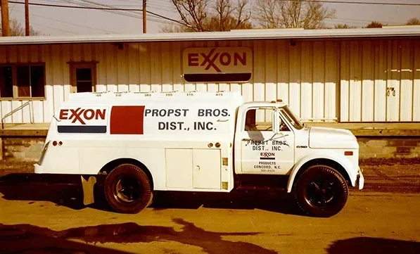 Propst Brothers Exxon fuel delivery truck in Concord North Carolina historic image